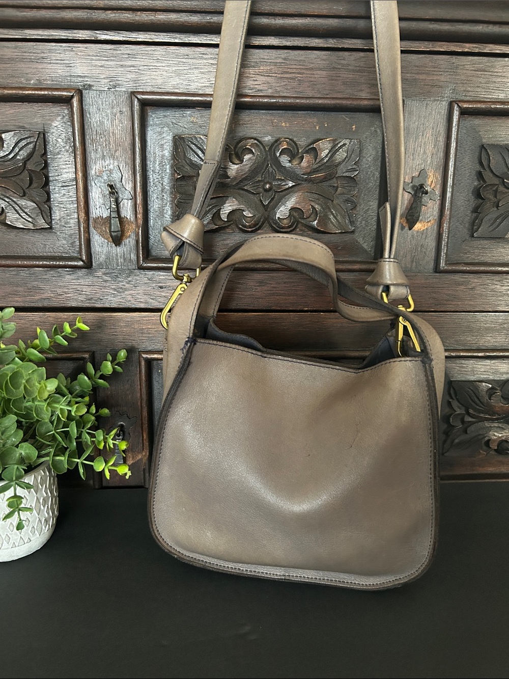 Madewell Taupe Leather Shoulder Bag with Gold Hardware